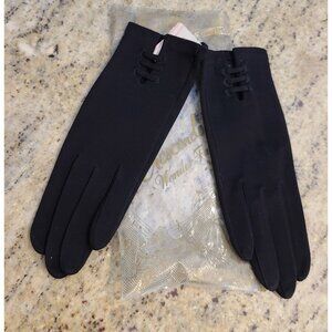 New! Vintage Womens Size XS-S 6 Black Cotton Formal 8.5" Gloves Lace up Look